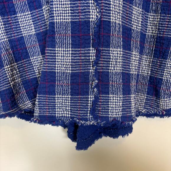 Lagenlook Blue Plaid Frayed Edge Button Top L Habitat Cotton Shirt | Soft Summer - Picture 12 of 13